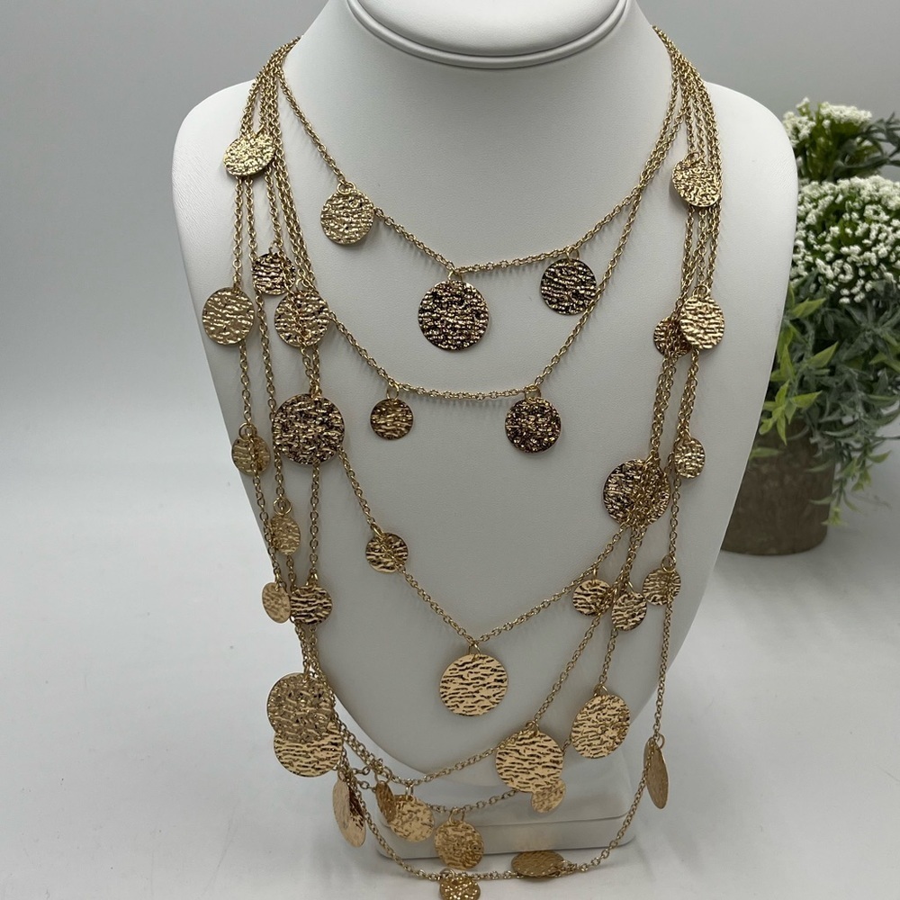 Natasha Gold Tone‎ Multi Layered Disc Long Necklace